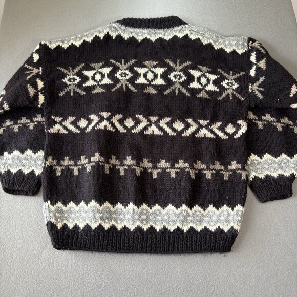 Vintage Hand Knit Wool Fair Isle Sweater Extra Thick Size L/XL Nepal Made Nordic - Picture 10 of 14